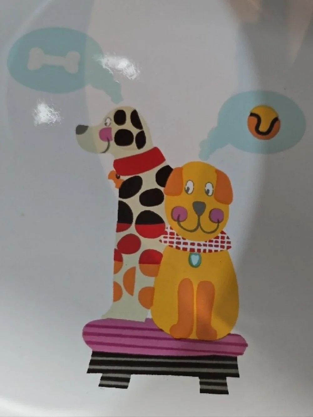 White Ceramic Dog Bowl with Colorful Dog Illustration